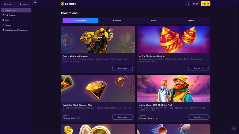 Spinbet Casino Desktop Promotions