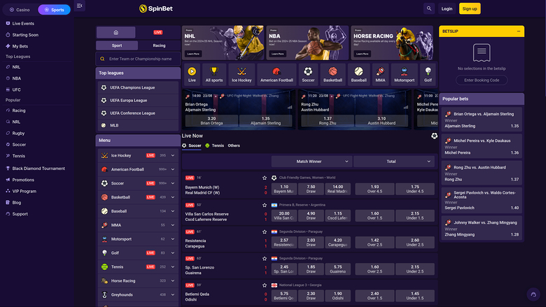 Spinbet Casino Desktop Sports