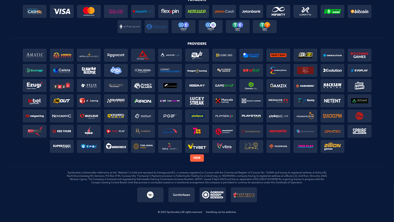 Spinbookie Casino Desktop Game Developers