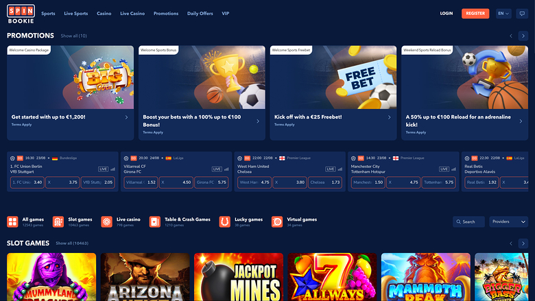 Spinbookie Casino Desktop Homepage