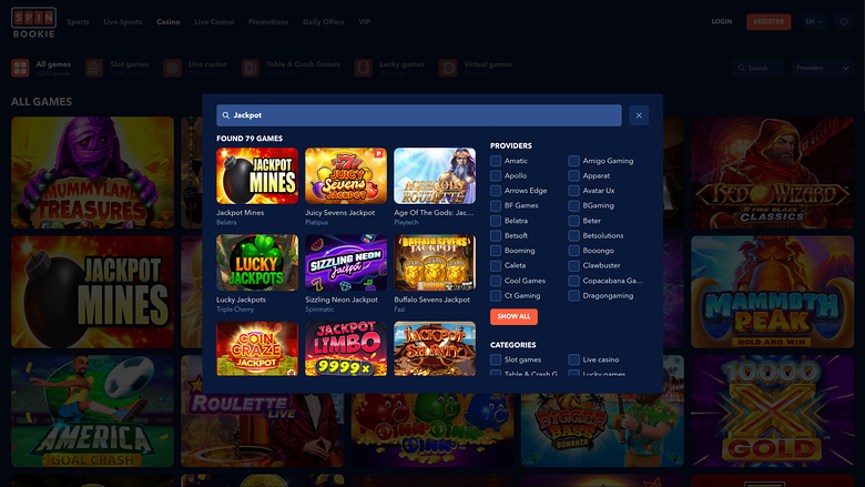 Spinbookie Casino Desktop Jackpot