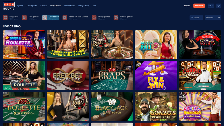 Spinbookie Casino Desktop Live Dealer