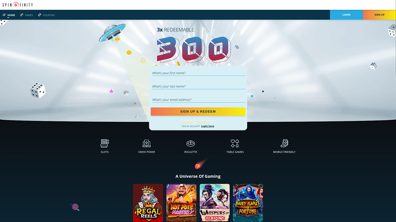 Spinfinity Casino Desktop Homepage