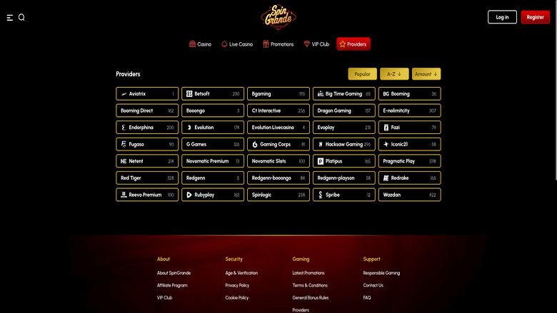 Game Developers screenshot of Spingrande Casino for Desktop