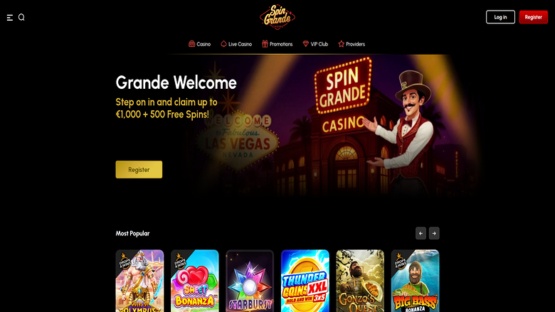 Homepage screenshot of Spingrande Casino