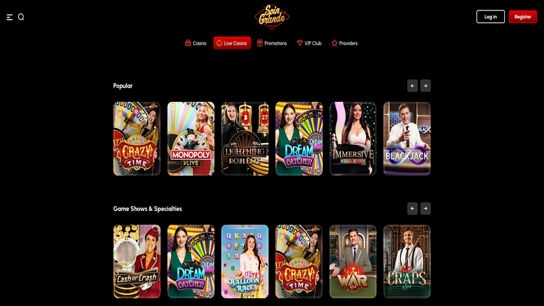 Live Dealers screenshot of Spingrande Casino for Desktop