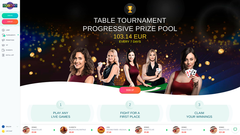 Spinia Casino Desktop Tournaments