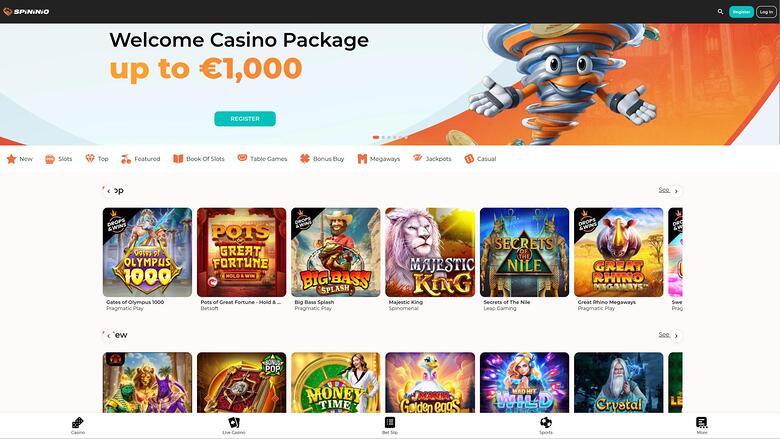 Spininio Casino homepage