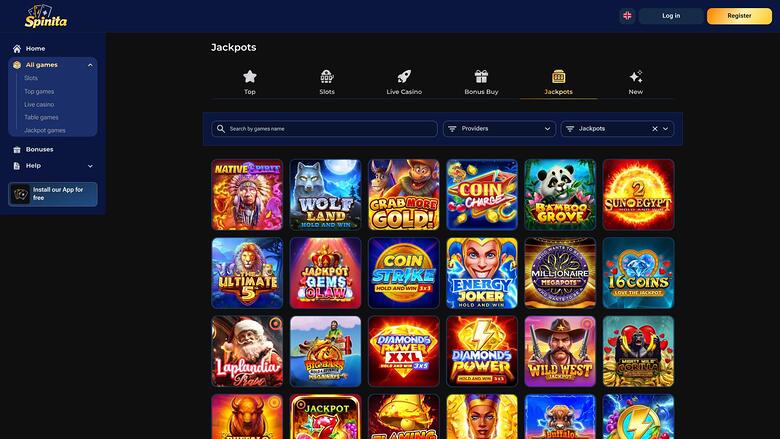 Spinita Casino jackpot page