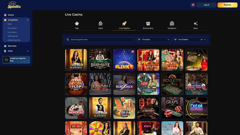 Spinita Casino live dealer page