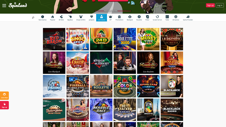 Spinland Casino Desktop Live Dealer