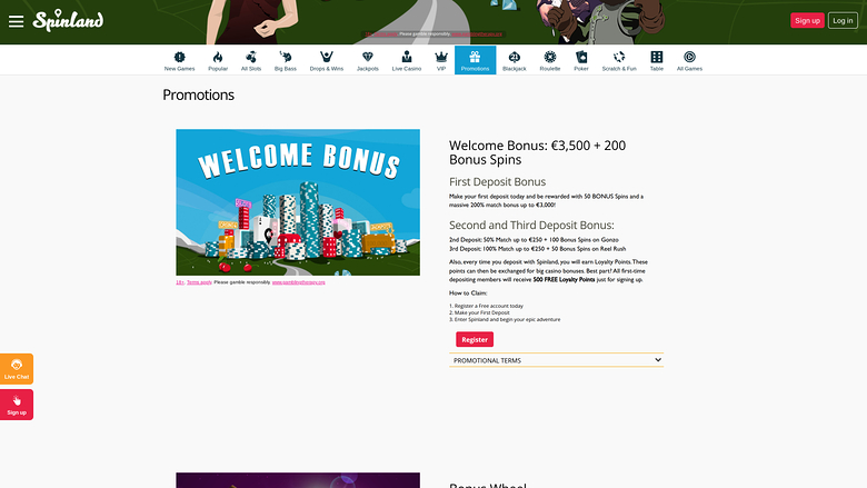 Spinland Casino Desktop Promotions