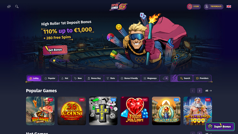 Spinlander Casino Desktop Homepage
