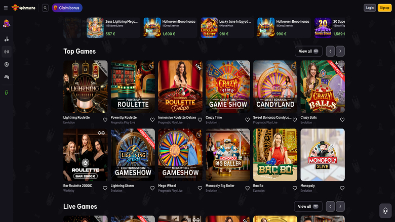 Live Dealers screenshot of Spinmacho Casino for Desktop