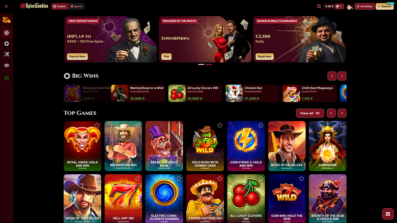 Spinogambino Desktop Homepage