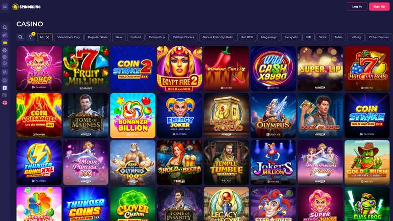 Games page screenshot of Spinorhino Casino