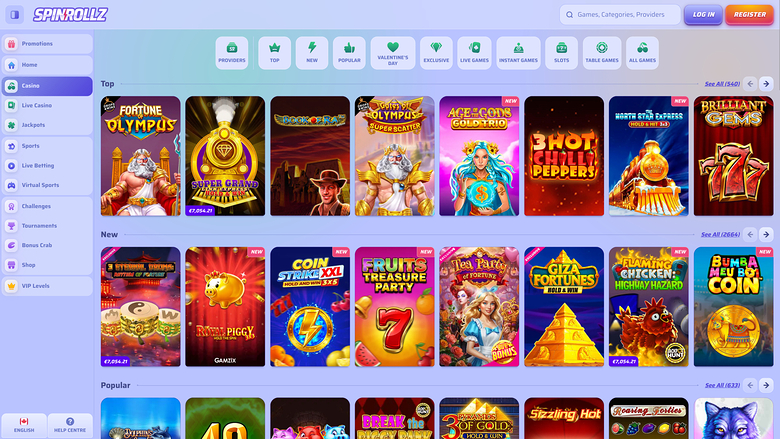Spinrollz Casino Desktop Games