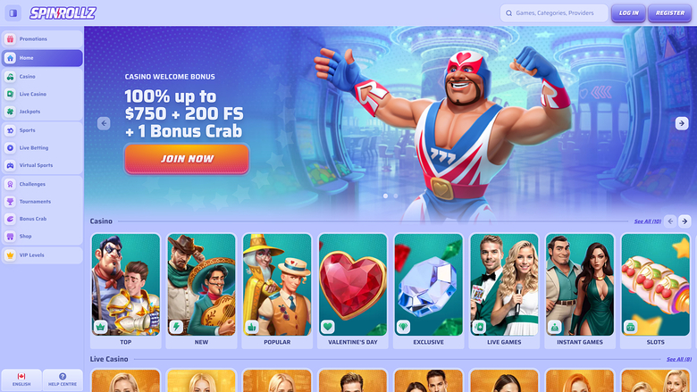 Spinrollz Casino Desktop Homepage