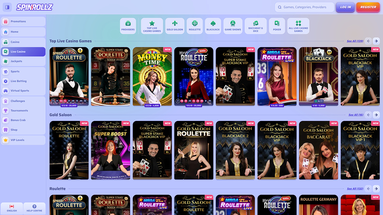 Spinrollz Casino Desktop Live Dealer