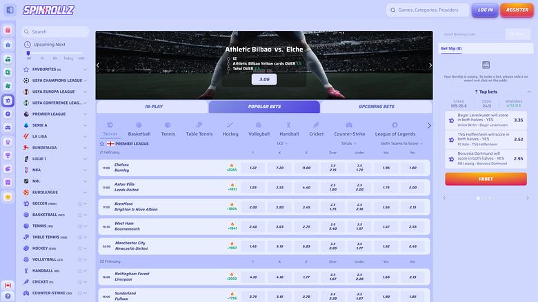 Spinrollz Casino Desktop Sports