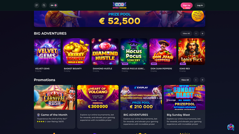 Spins House Casino Homepage