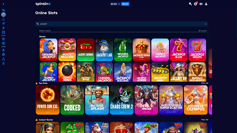 Spinsino Casino Desktop Jackpot