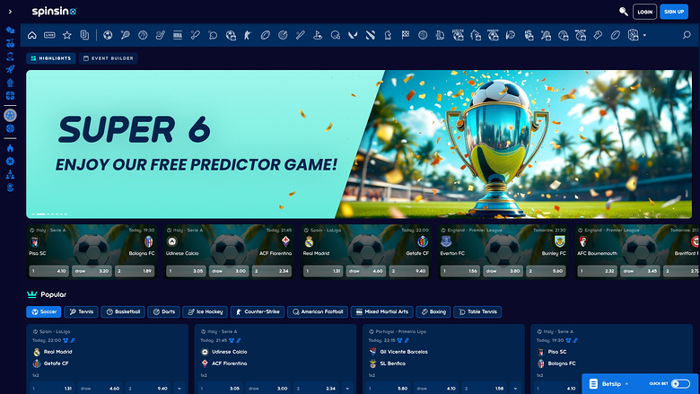 Spinsino Casino Desktop Sports