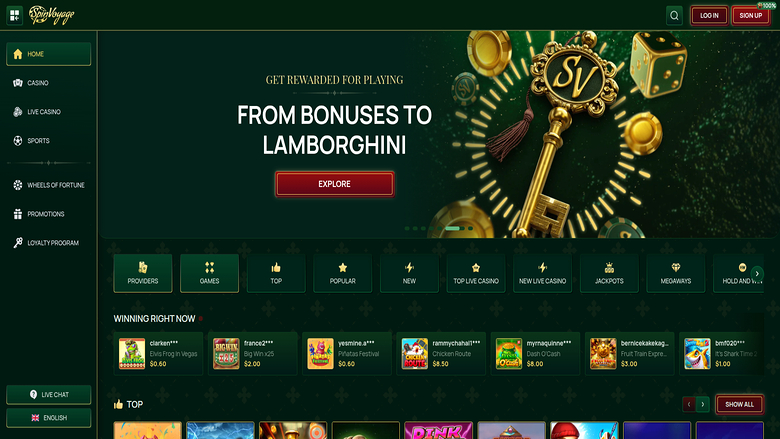 Homepage screenshot of SpinVoyage Casino for Desktop