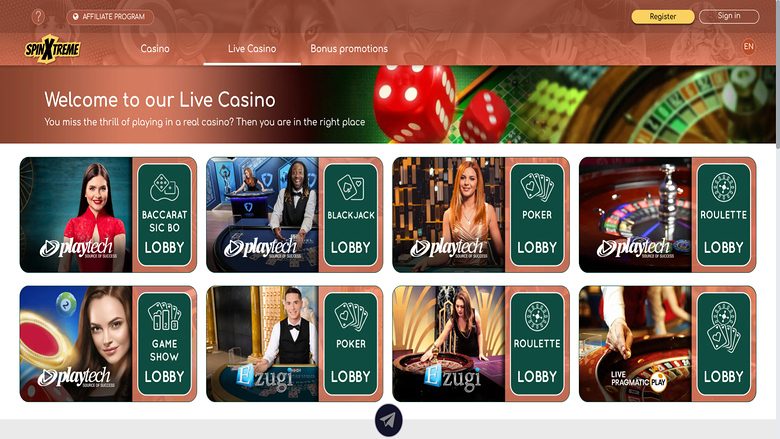 Live Dealers screenshot of SpinXtreme for Desktop