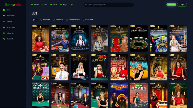 SpinzWin Casino Desktop Live Dealer