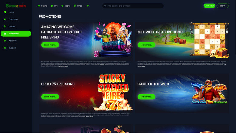 SpinzWin Casino Desktop Promotions