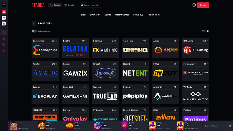 Starda Casino Desktop Game Developers