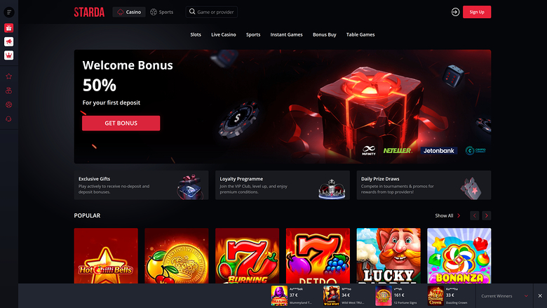 Starda Casino Desktop Homepage