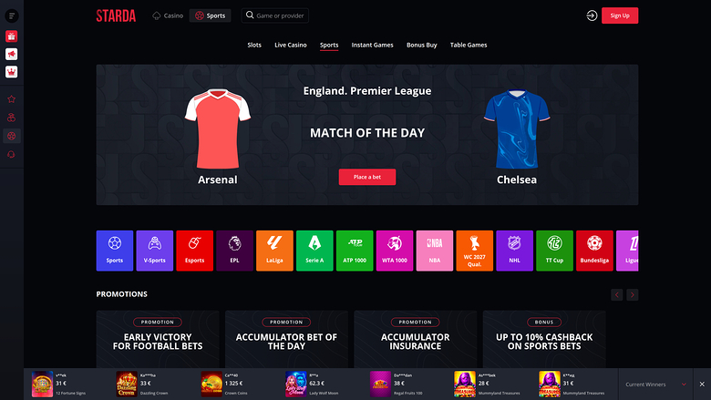 Starda Casino Desktop Sports