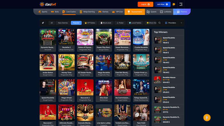 Starzbet Casino Desktop Live Dealer