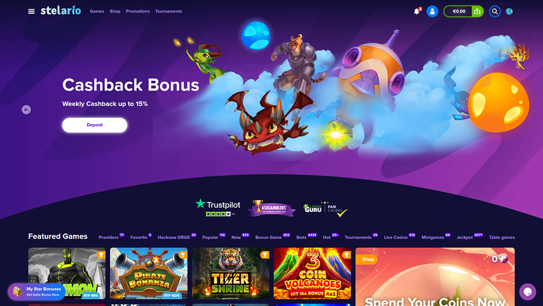 Stelario Casino Desktop Homepage