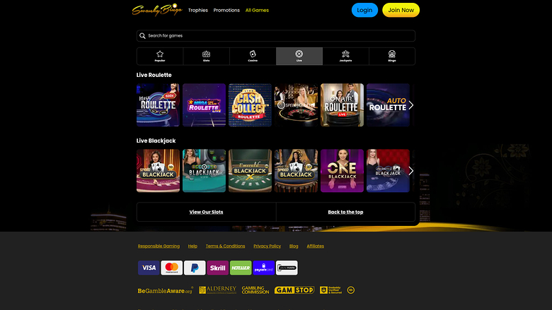 Swanky Bingo Desktop Live Dealer