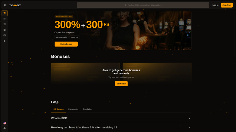 TabooBet Casino Desktop Promotions