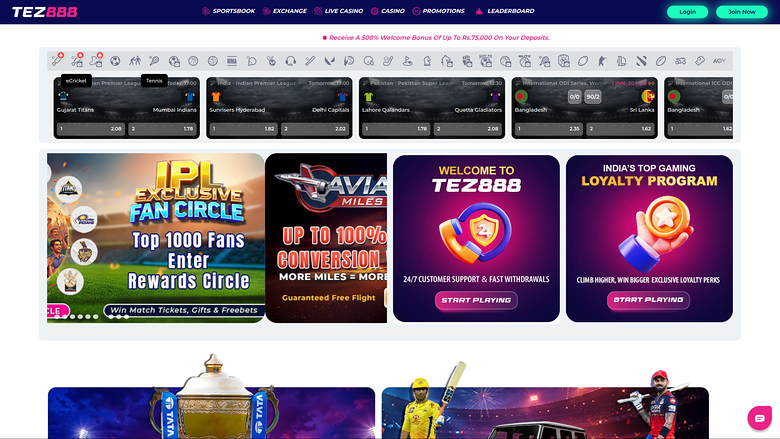 Tez888 Casino Desktop Homepage