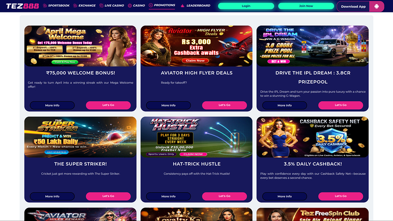 Tez888 Casino Desktop Promotions