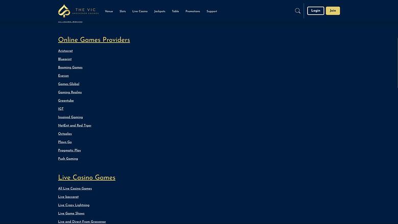 The Vic Casino game developers page