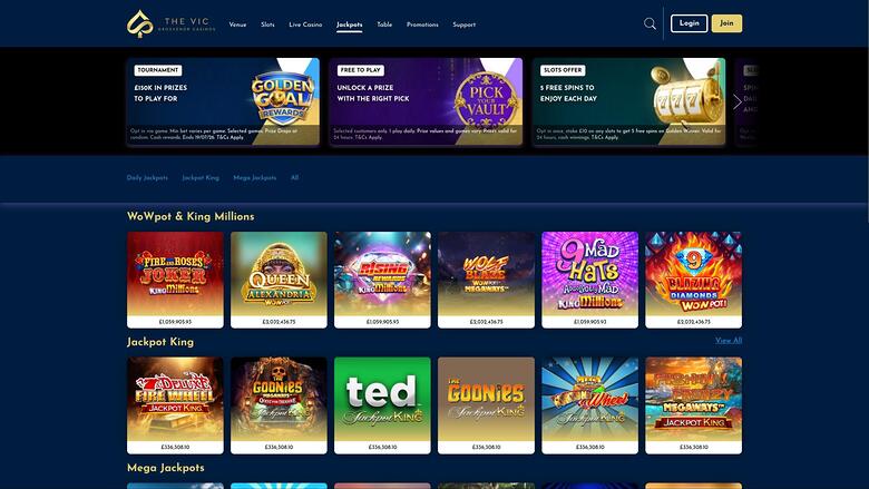 The Vic Casino jackpot page