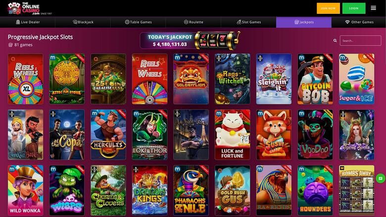 TheOnlineCasino jackpot page