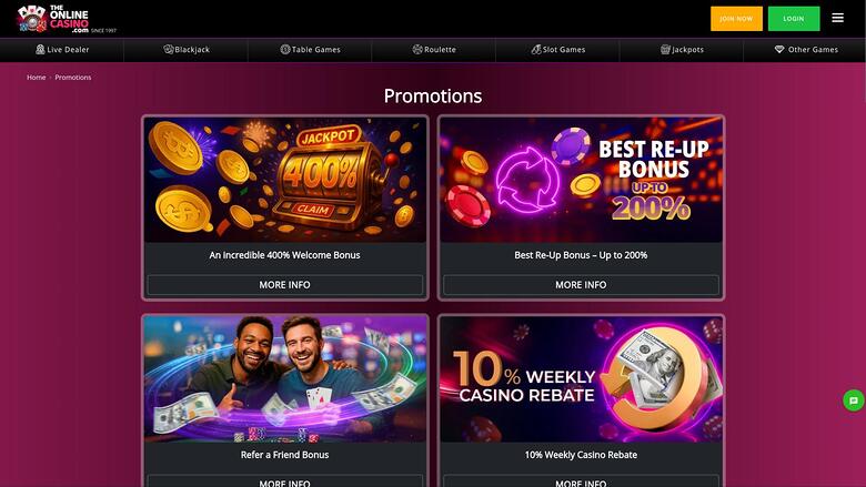 TheOnlineCasino promotions page