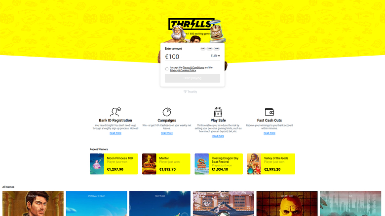 Thrills Casino Desktop Homepage