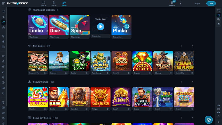 ThunderPick Casino Desktop Games