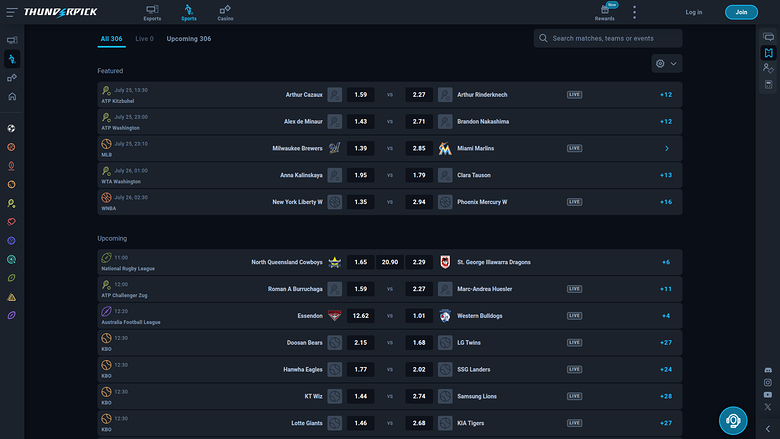 ThunderPick Casino Desktop Sports