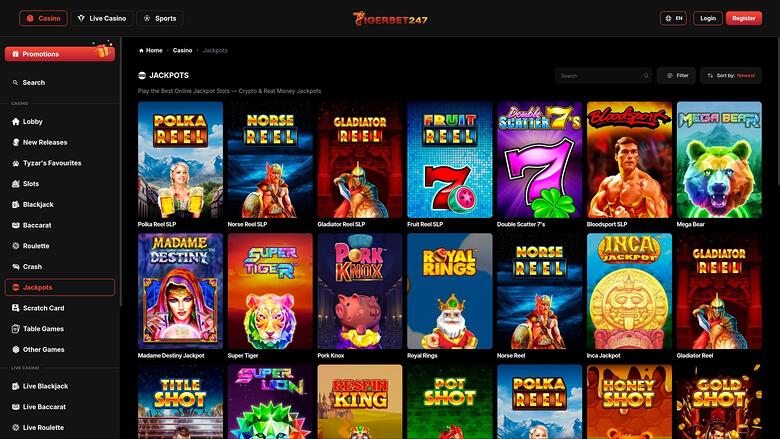 TigerBet247 Casino jackpot page