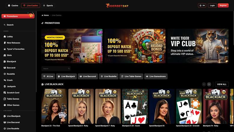 TigerBet247 Casino live dealer page