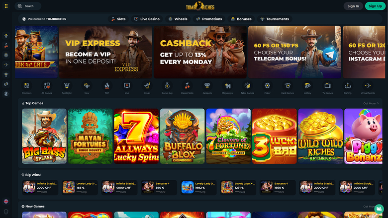TombRiches Casino Desktop Homepage